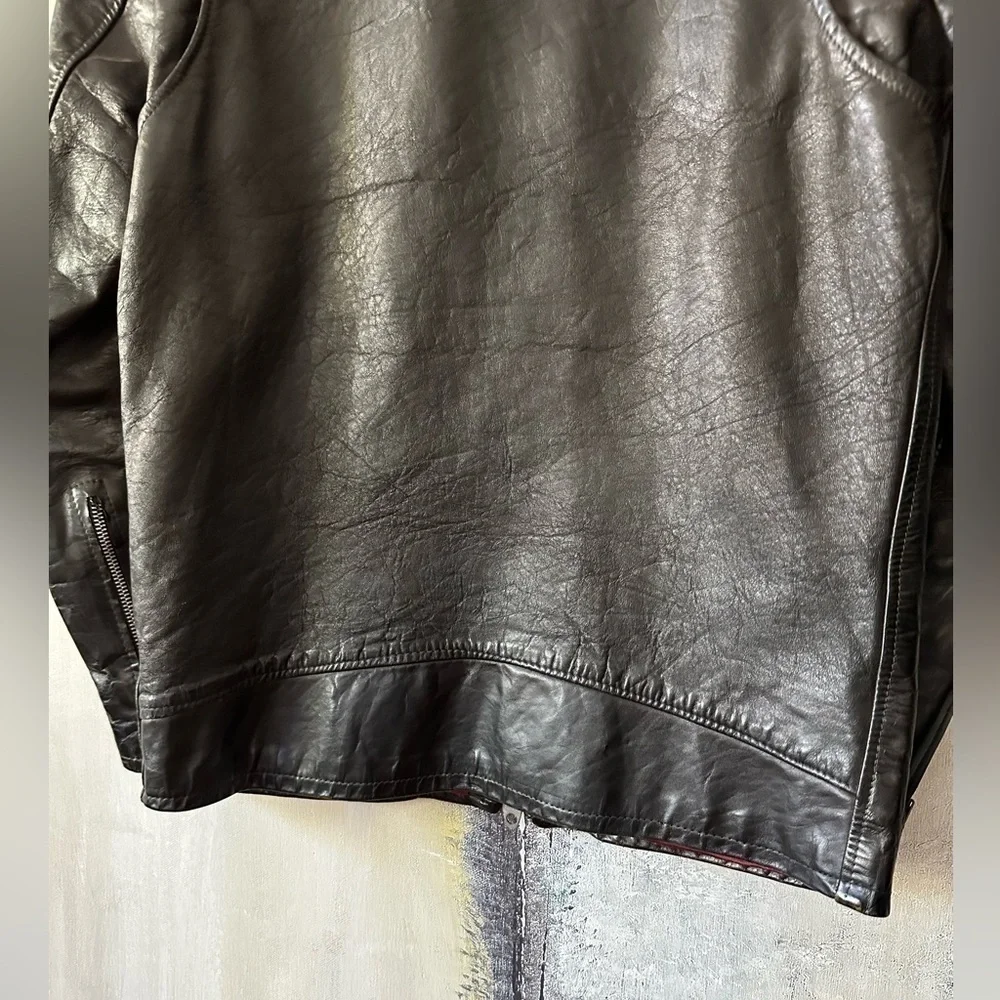 Vintage Black Leather Motorcycle Jacket by British Sportswear, M